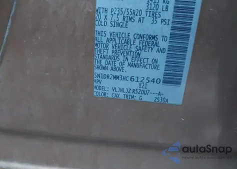 2017 Nissan Pathfinder Platinum z USA, uszkodzony, nr VIN 5N1DR2MM3HC612540